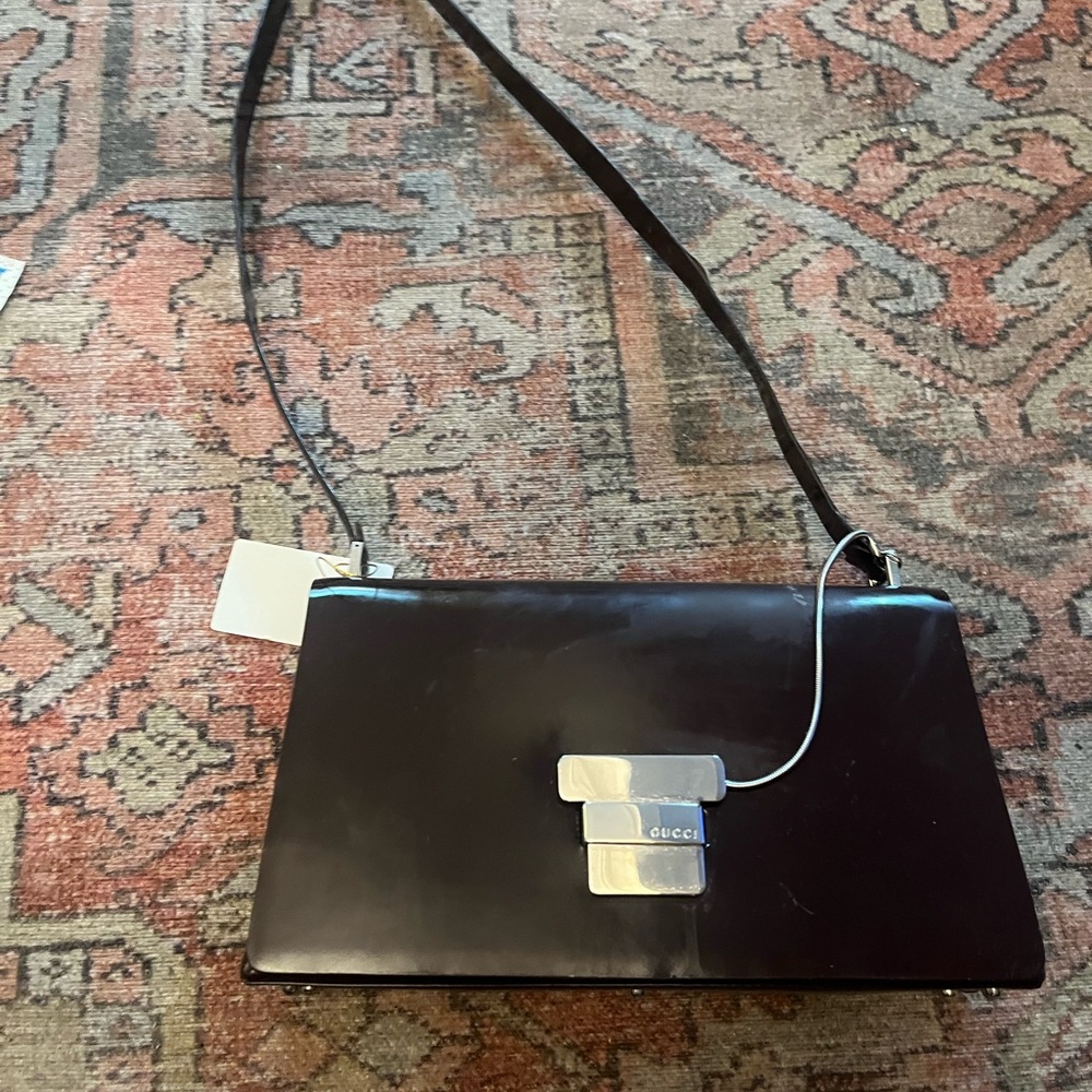Gucci Dark Brown Leather Shoulder Bag with Silver Hardware